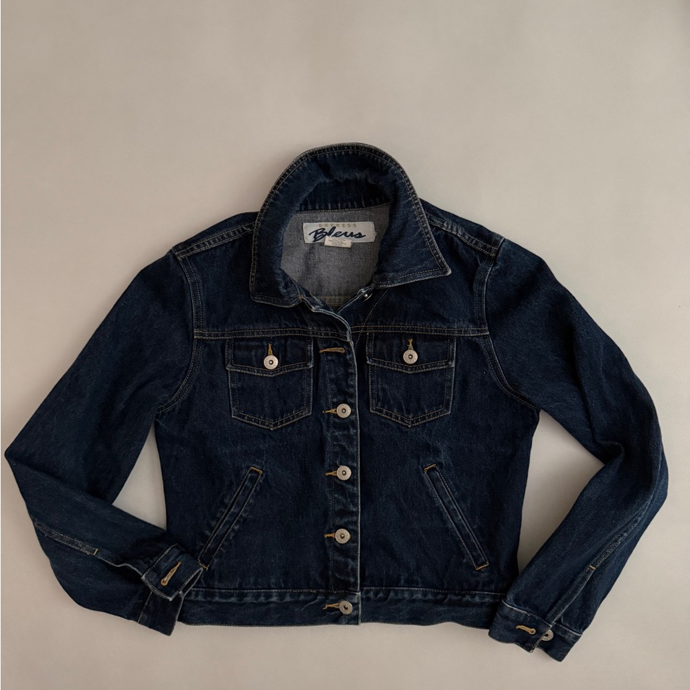 Fitted Dark Wash Denim Jacket Button Front